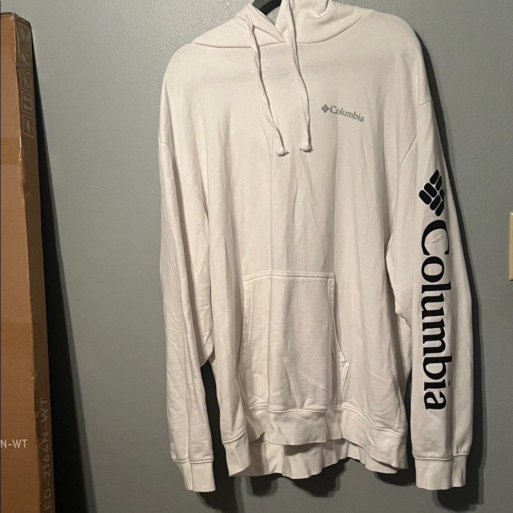 Columbia White Hoodie with Black Sleeve Logo